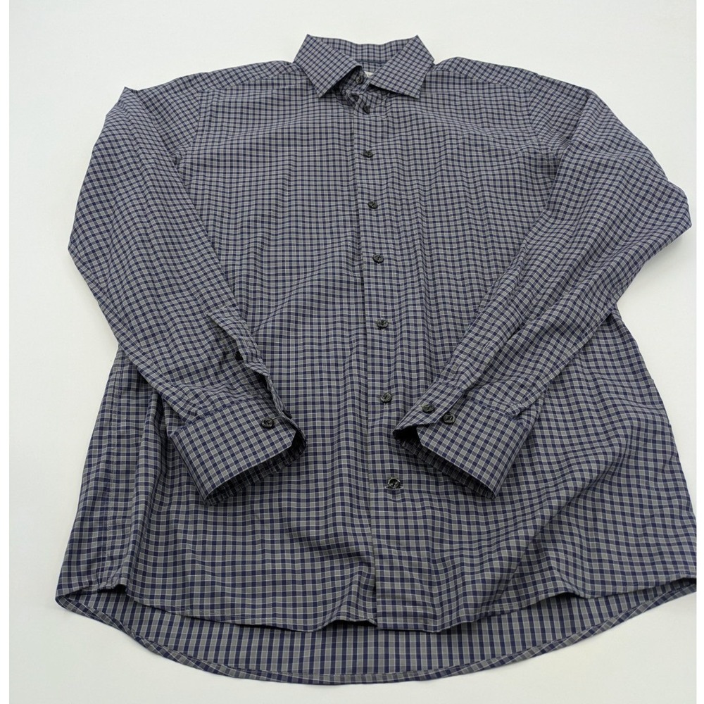 Eton Shirt Mens 44 17.5 Blue Long Sleeve Check Slim Fit‎ Trunk Club Casual